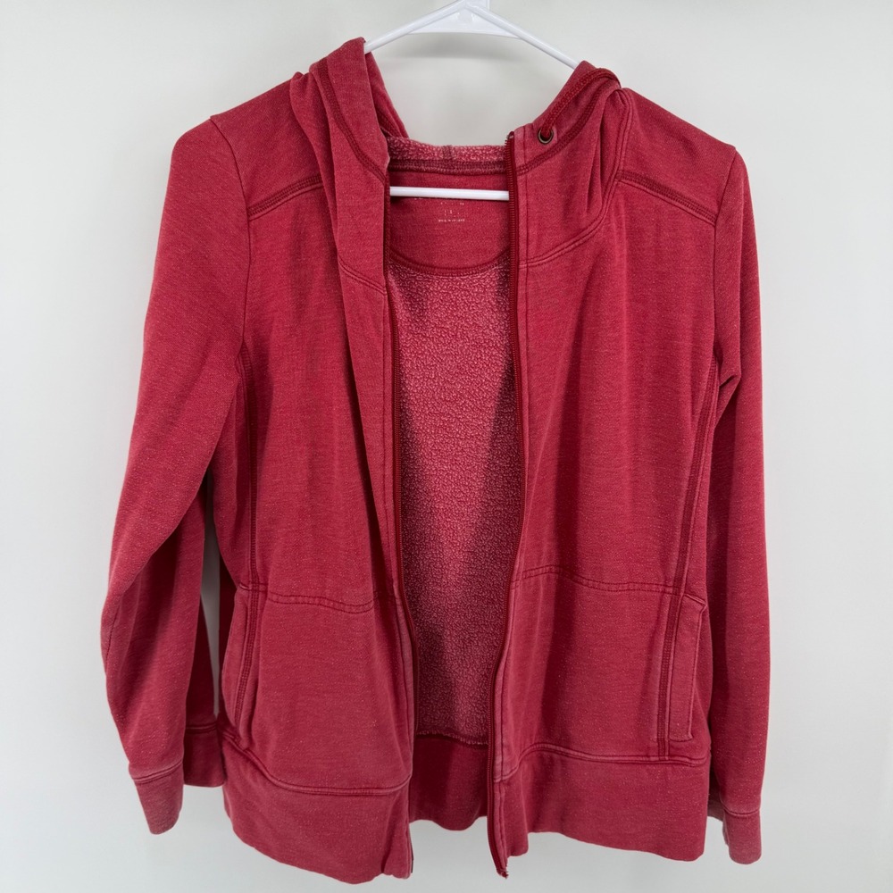 Eddie Bauer  Womens Full Zip Hoodie Raspberry Red Heathered Pockets Large‎